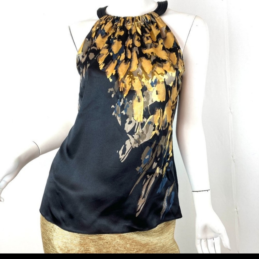 T Tahari Bare Shoulder Black and Gold Blouse - Picture 1 of 9